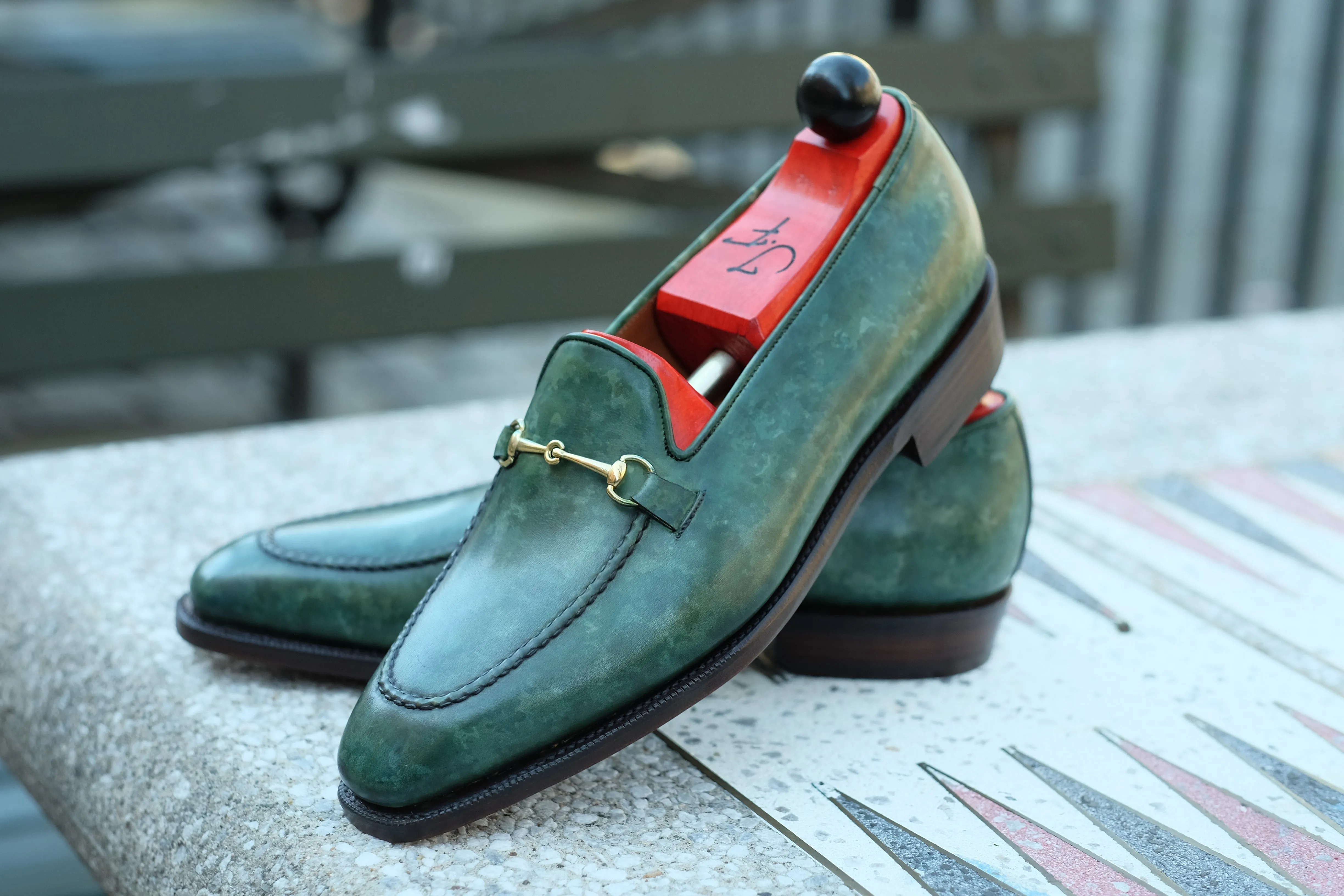 Pike - MTO - Forest Green Marble Patina - LPB Last - Single Leather Sole