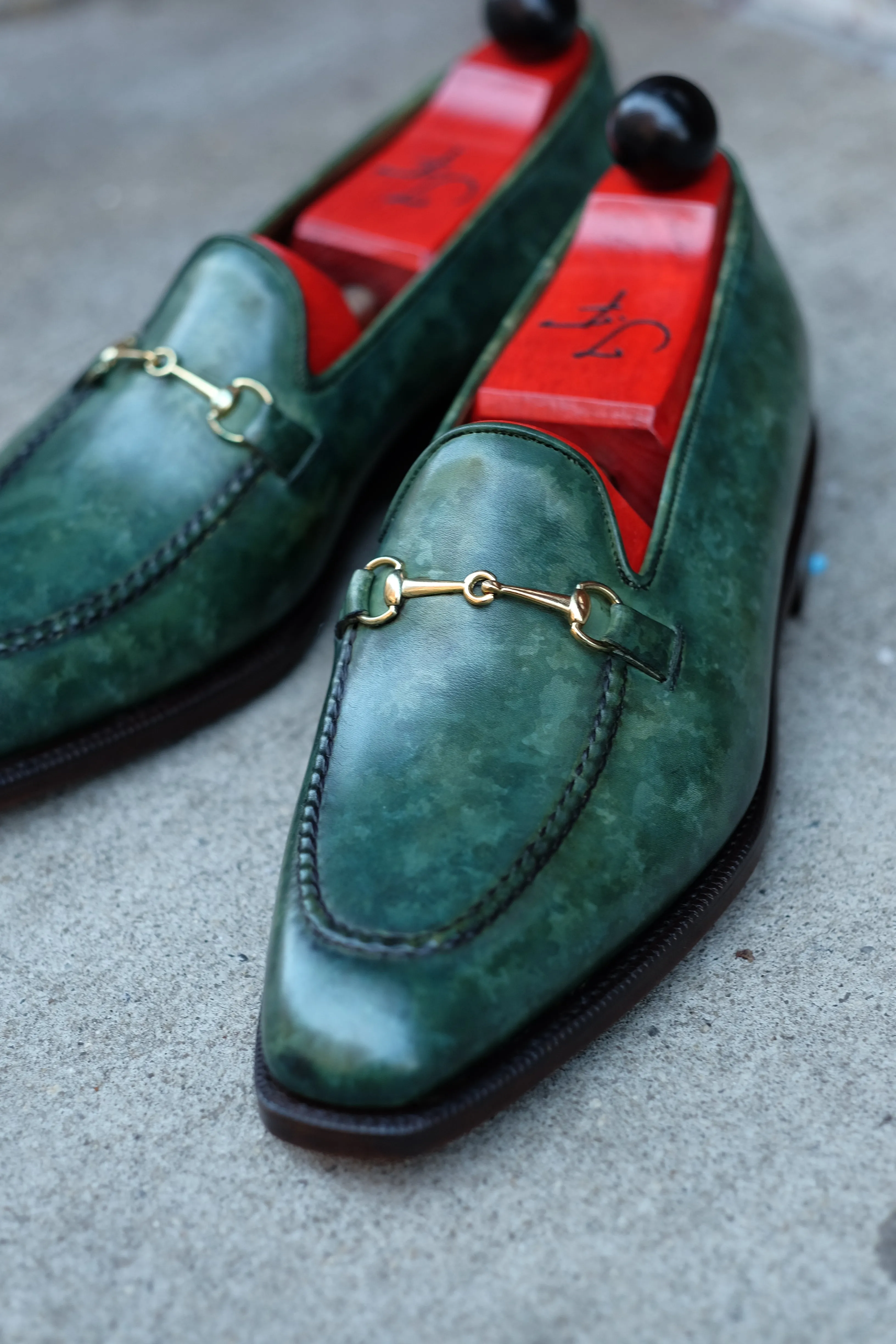 Pike - MTO - Forest Green Marble Patina - LPB Last - Single Leather Sole