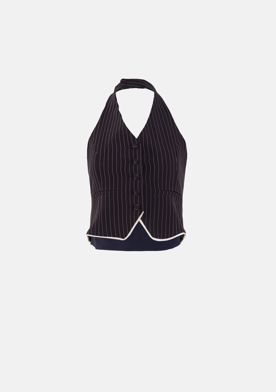 Pin Striped Woven Tailored Halter Vest