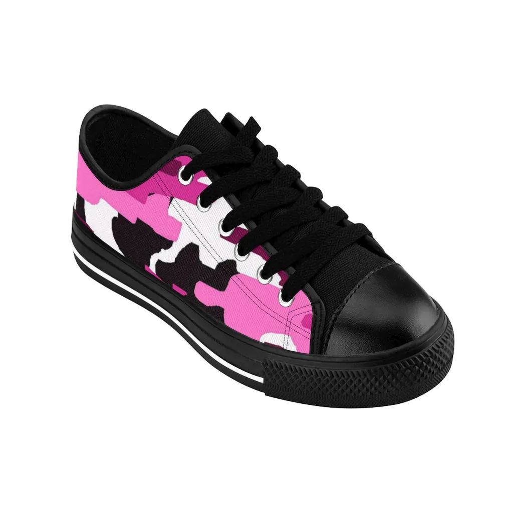 Pink Camo Print Women's Sneakers, Army Military Camouflage Printed Fashion Canvas Tennis Shoes