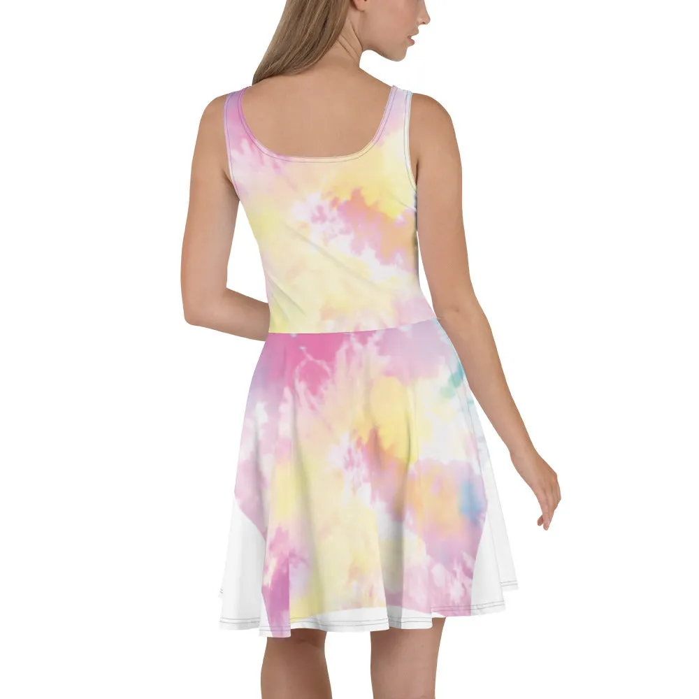 Pink Candy Skater Dress, Pastel Unicorn Colors Abstract Sleeveless Skater Dress -Made in EU/USA/MX