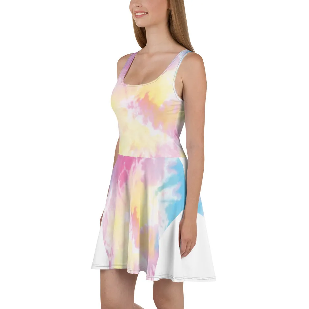 Pink Candy Skater Dress, Pastel Unicorn Colors Abstract Sleeveless Skater Dress -Made in EU/USA/MX