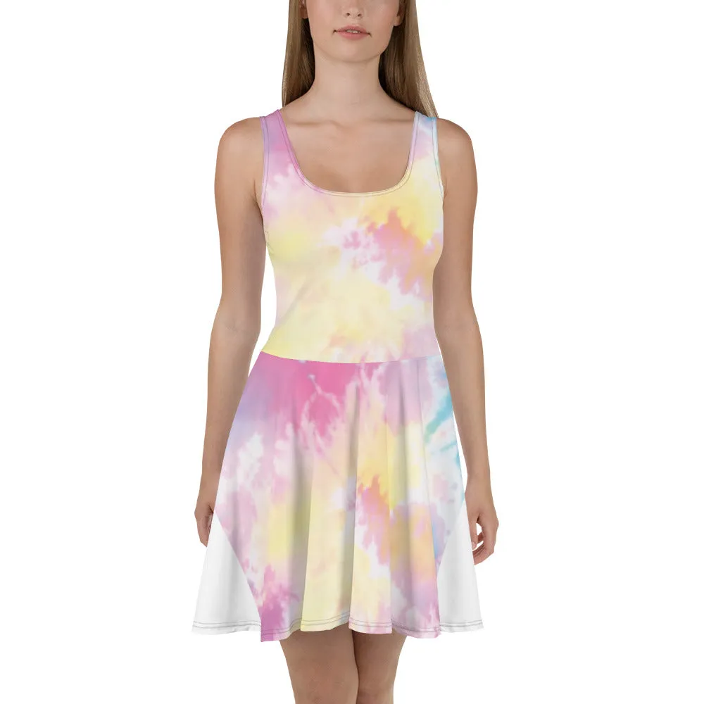 Pink Candy Skater Dress, Pastel Unicorn Colors Abstract Sleeveless Skater Dress -Made in EU/USA/MX