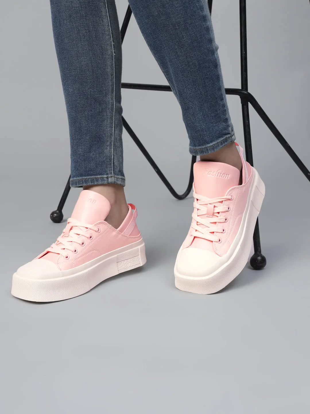 Pink Canvas Stylish Lace-Up Sneakers (TC-RS3700-PNK)