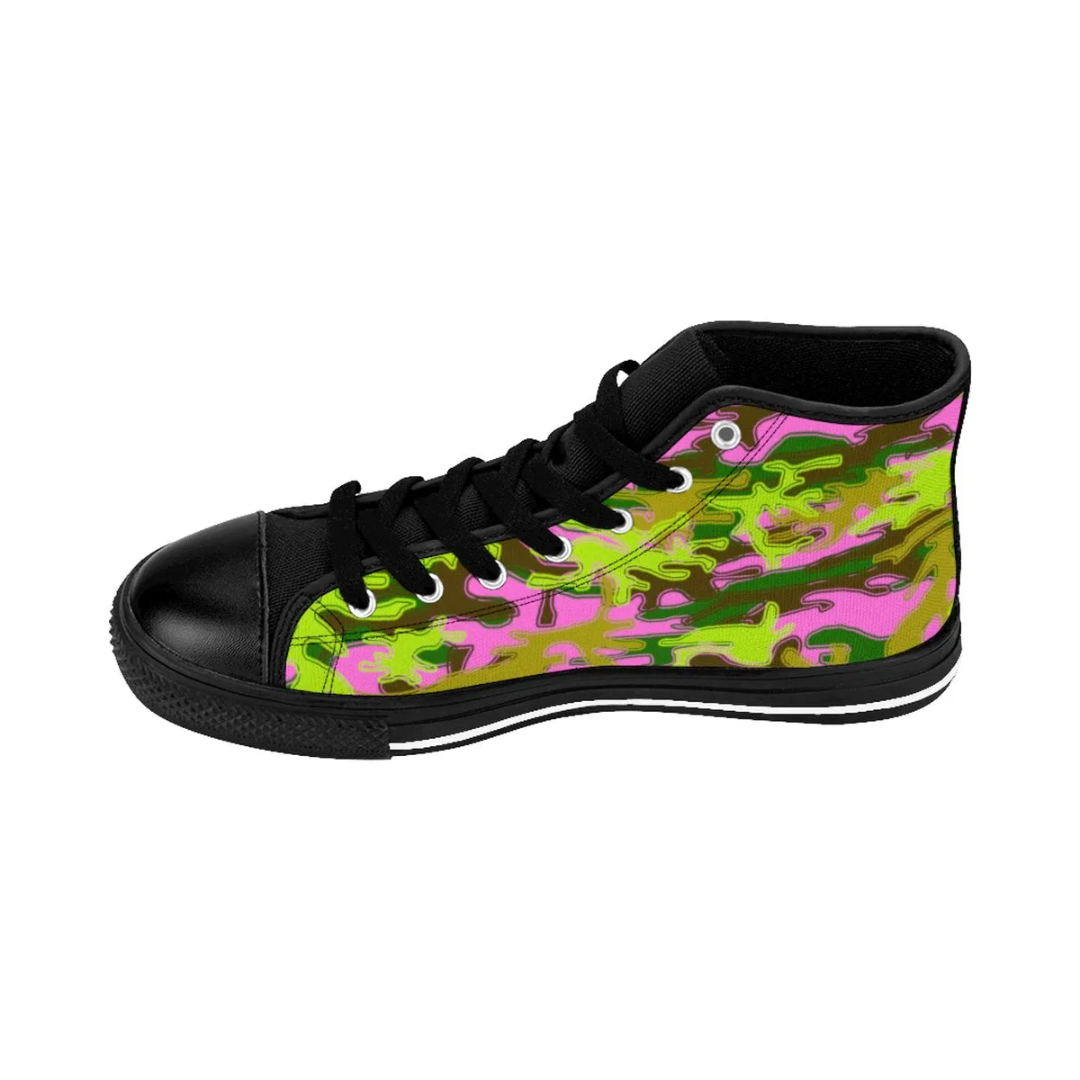 Pink Green Camo Men's Sneakers, Camouflage Army Military High-top Sneakers Tennis Shoes