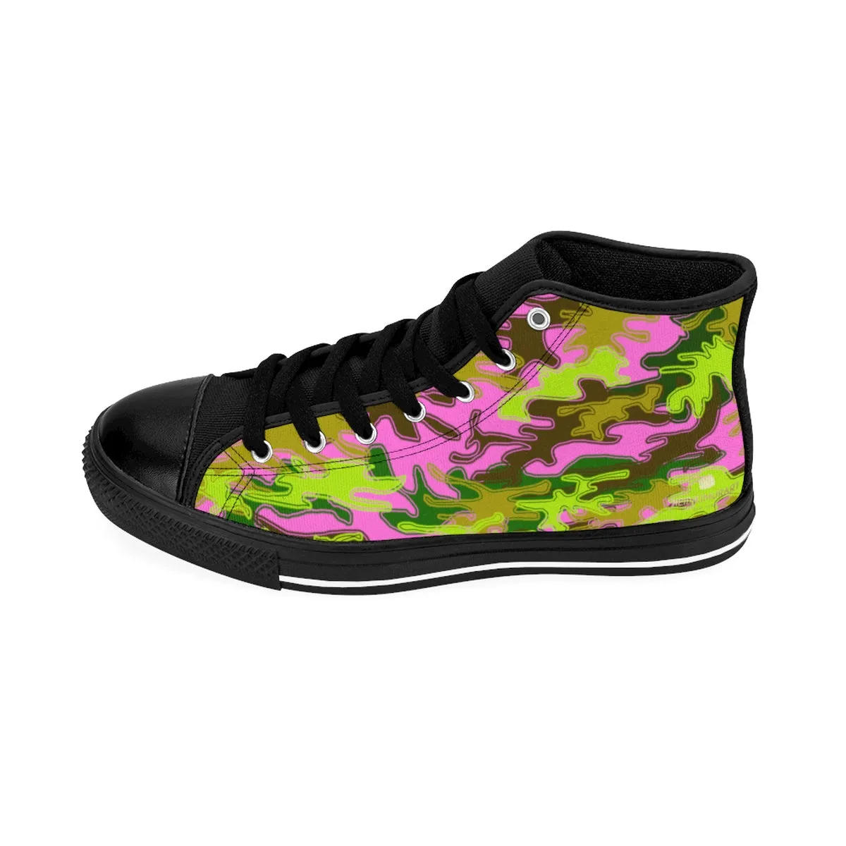 Pink Green Camo Men's Sneakers, Camouflage Army Military High-top Sneakers Tennis Shoes