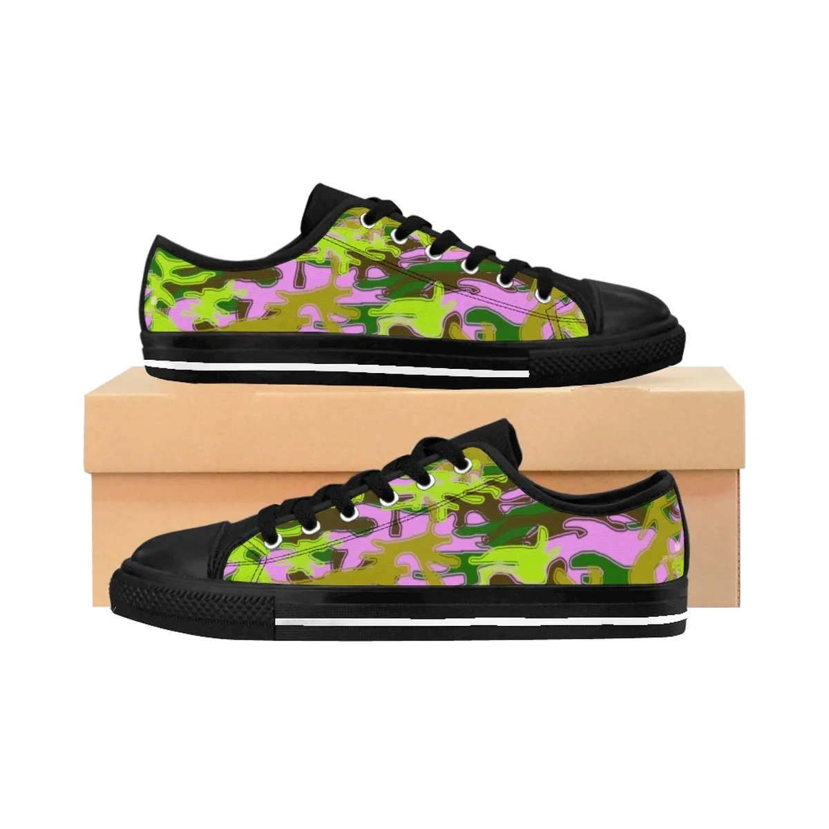 Pink Green Camo Men's Sneakers, Camouflage Military Premium Low Top Canvas Sneakers Shoes