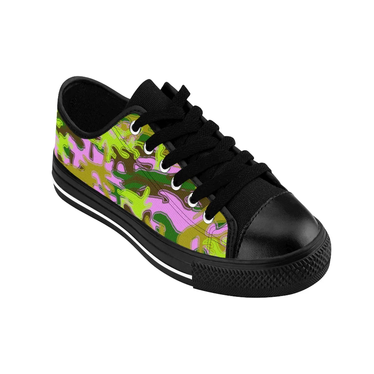 Pink Green Camo Men's Sneakers, Camouflage Military Premium Low Top Canvas Sneakers Shoes