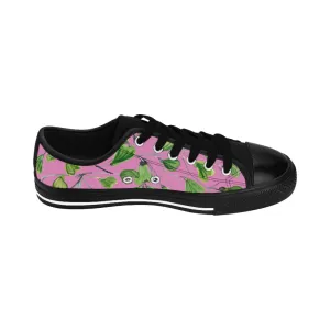 Pink Green Maidenhair Men's Sneakers, Best Tropical Leaf Print Men's Low Top Tennis Shoes