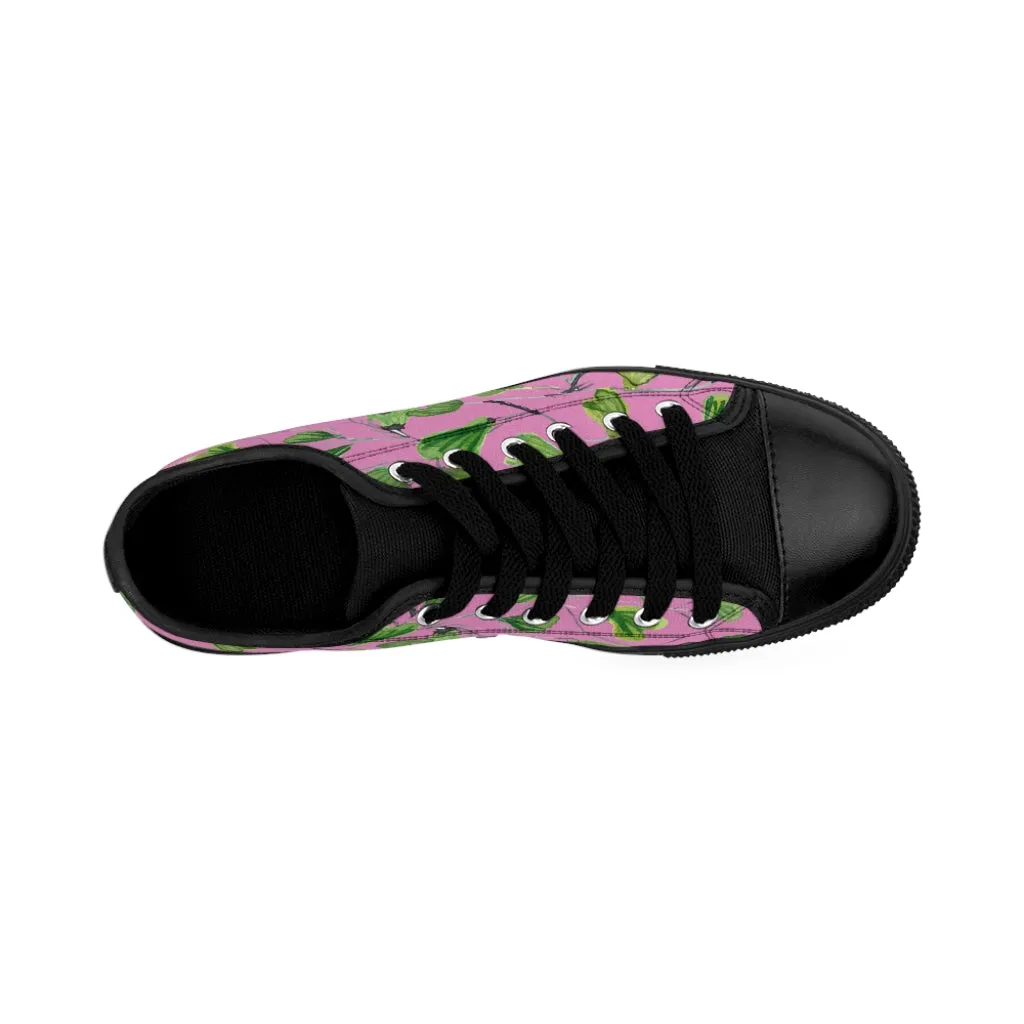 Pink Green Maidenhair Men's Sneakers, Best Tropical Leaf Print Men's Low Top Tennis Shoes