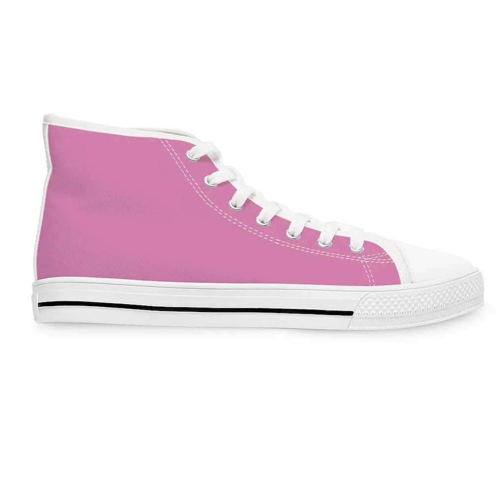 Pink Ladies' High Tops, Solid Color Best Women's High Top Sneakers Canvas Tennis Shoes