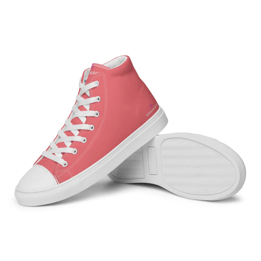 Pink Men's High Top Shoes, Solid Pastel Pink Color Men’s High Top Canvas Sneaker Shoes (US Size: 5-13)