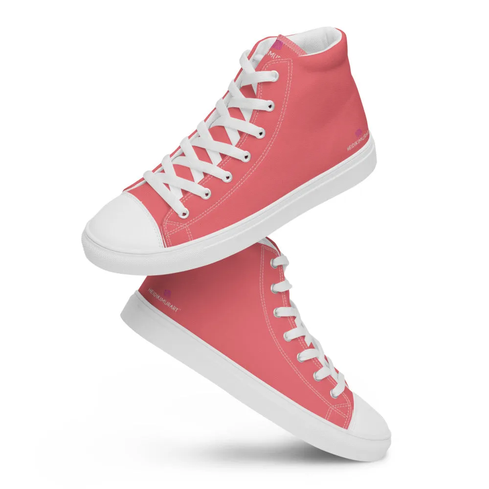 Pink Men's High Top Shoes, Solid Pastel Pink Color Men’s High Top Canvas Sneaker Shoes (US Size: 5-13)