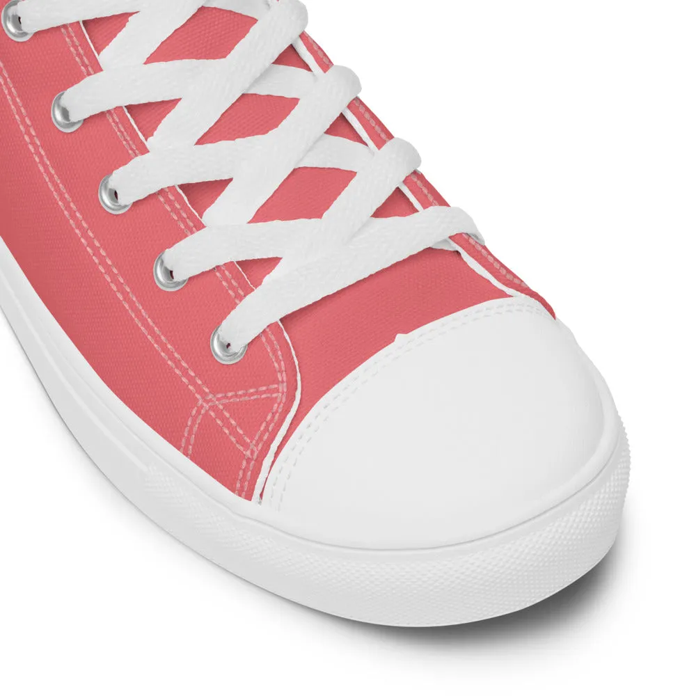 Pink Men's High Top Shoes, Solid Pastel Pink Color Men’s High Top Canvas Sneaker Shoes (US Size: 5-13)