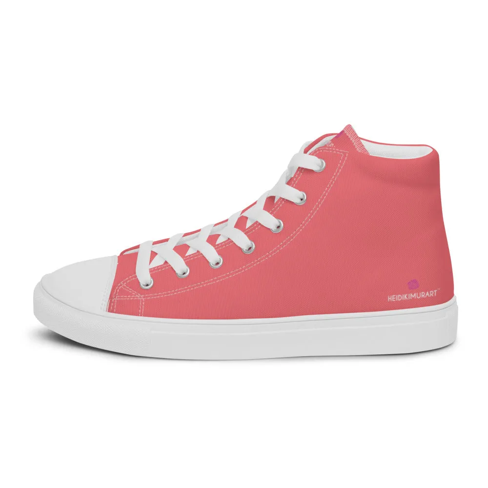 Pink Men's High Top Shoes, Solid Pastel Pink Color Men’s High Top Canvas Sneaker Shoes (US Size: 5-13)