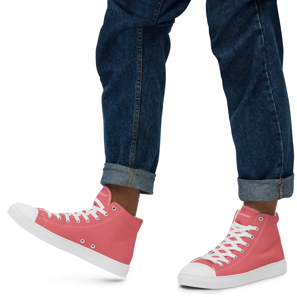 Pink Men's High Top Shoes, Solid Pastel Pink Color Men’s High Top Canvas Sneaker Shoes (US Size: 5-13)