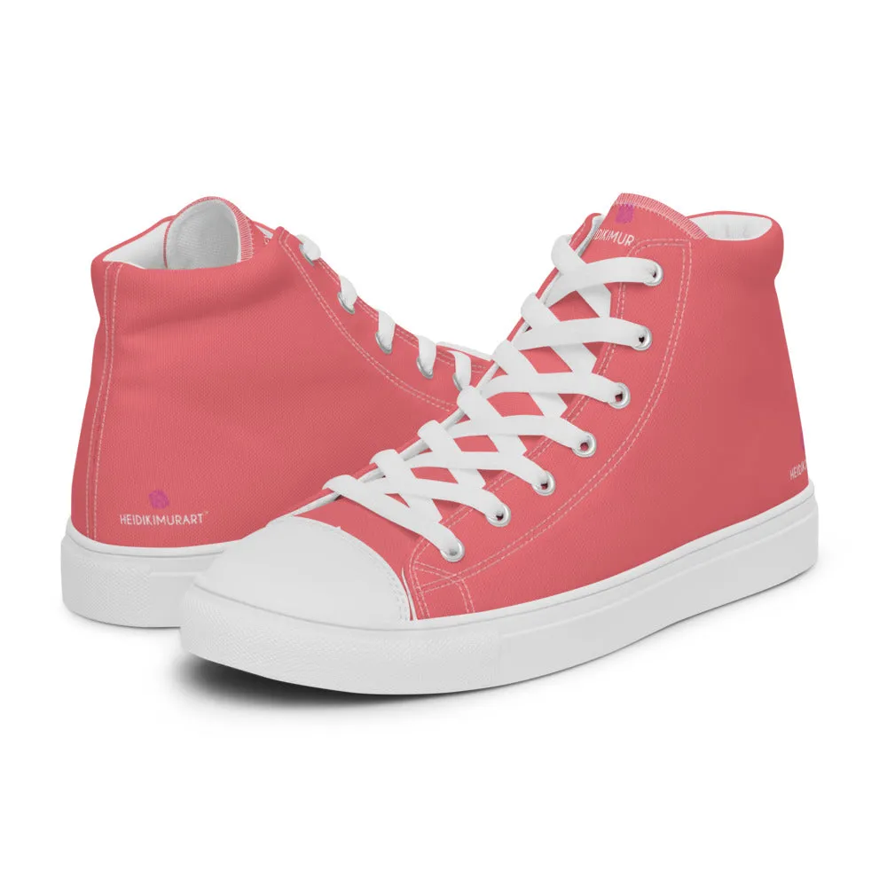 Pink Men's High Top Shoes, Solid Pastel Pink Color Men’s High Top Canvas Sneaker Shoes (US Size: 5-13)