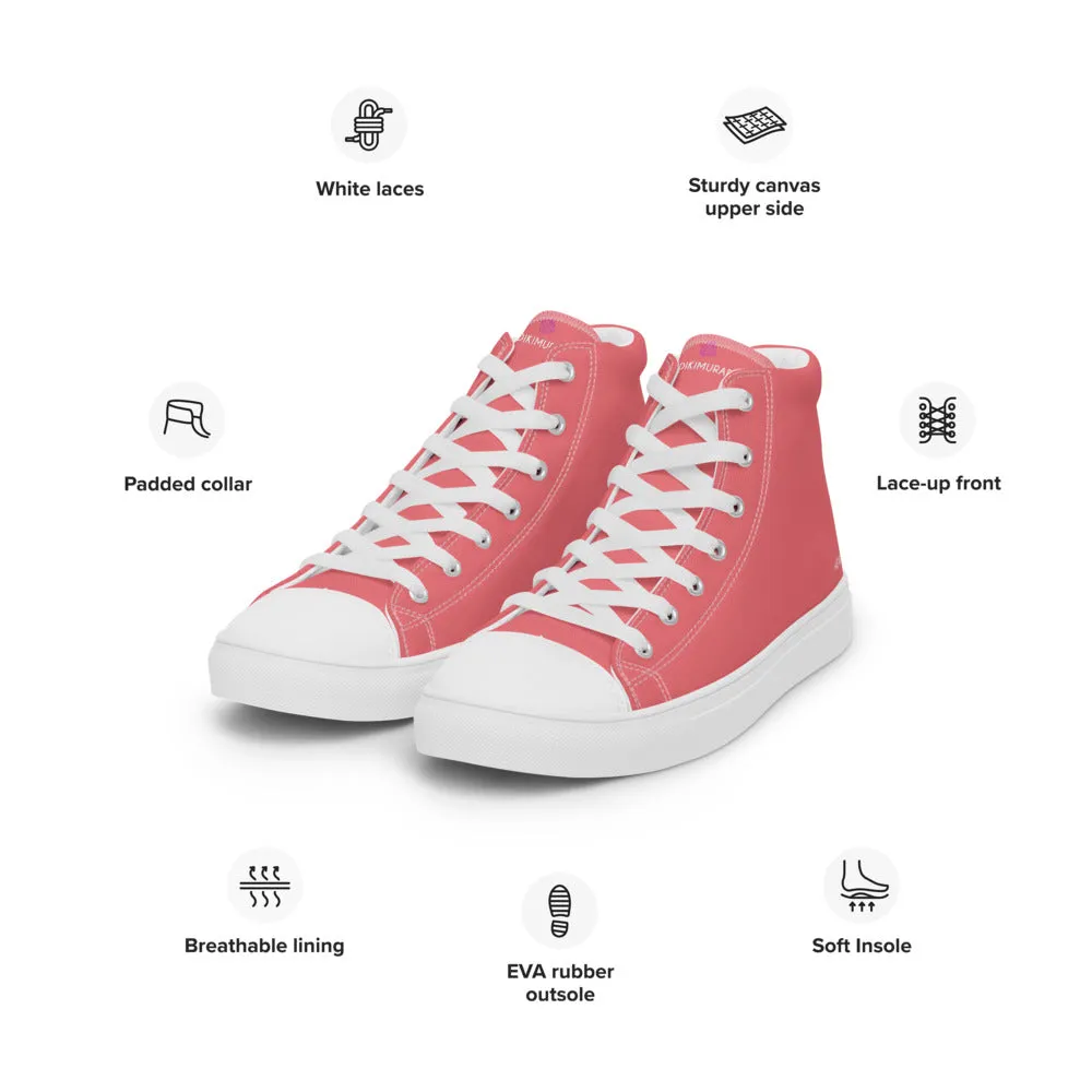 Pink Men's High Top Shoes, Solid Pastel Pink Color Men’s High Top Canvas Sneaker Shoes (US Size: 5-13)