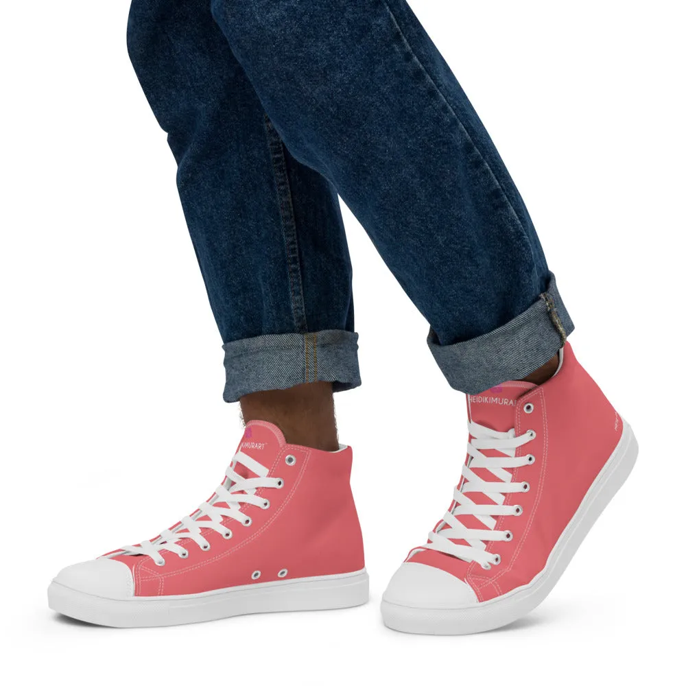 Pink Men's High Top Shoes, Solid Pastel Pink Color Men’s High Top Canvas Sneaker Shoes (US Size: 5-13)