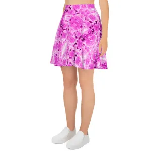 Pink Rose Floral Skater Skirt, Flower Print Women's Tennis A-Line Skirt-Made in USA/EU