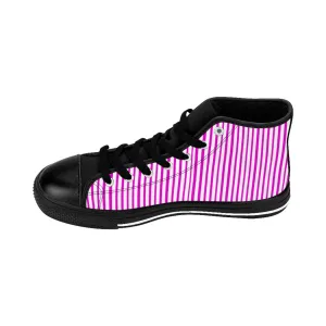 Pink Striped Men's High-top Sneakers, Vertically Stripes Men's Designer Tennis Running Shoes