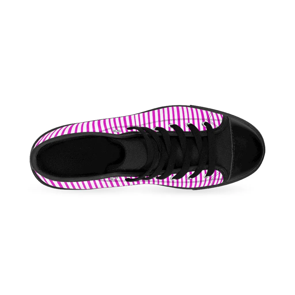 Pink Striped Men's High-top Sneakers, Vertically Stripes Men's Designer Tennis Running Shoes