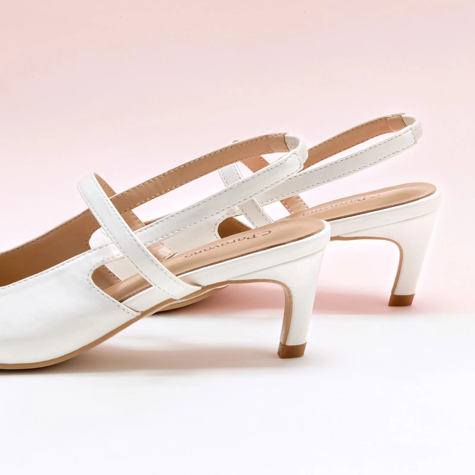 Pointed Toe Kitten heel Slingbacks (Helen) White