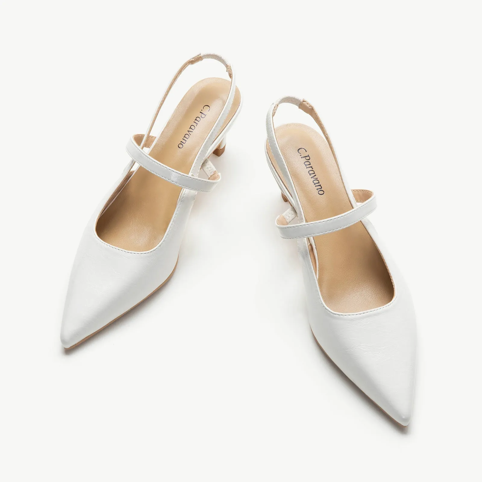 Pointed Toe Kitten heel Slingbacks (Helen) White