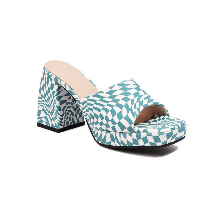 Printed Faux Leather Block Heel Sandals (3 colors)