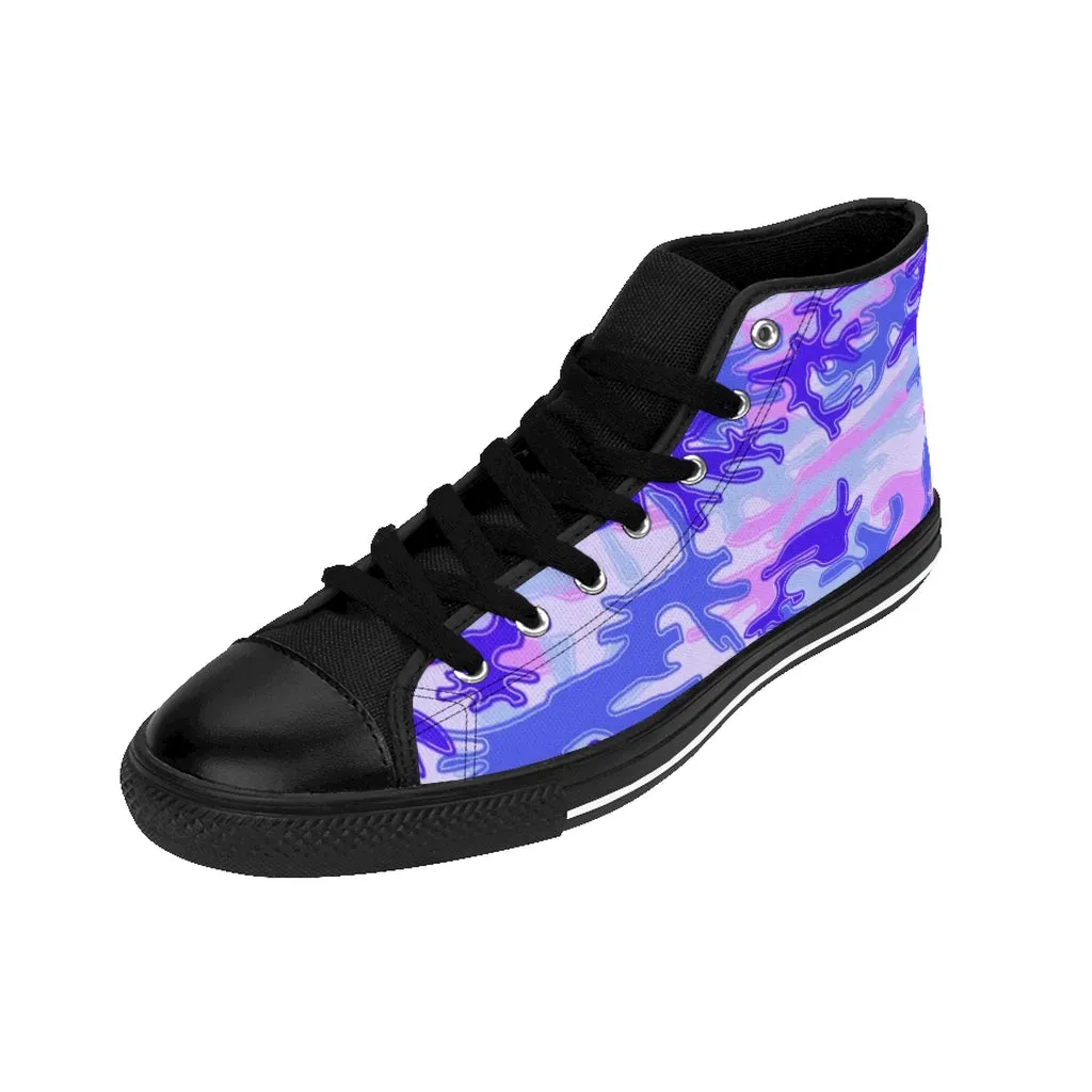 Purple Camo Women's Sneakers, Army Print Designer High-top Sneakers Tennis Shoes For Ladies