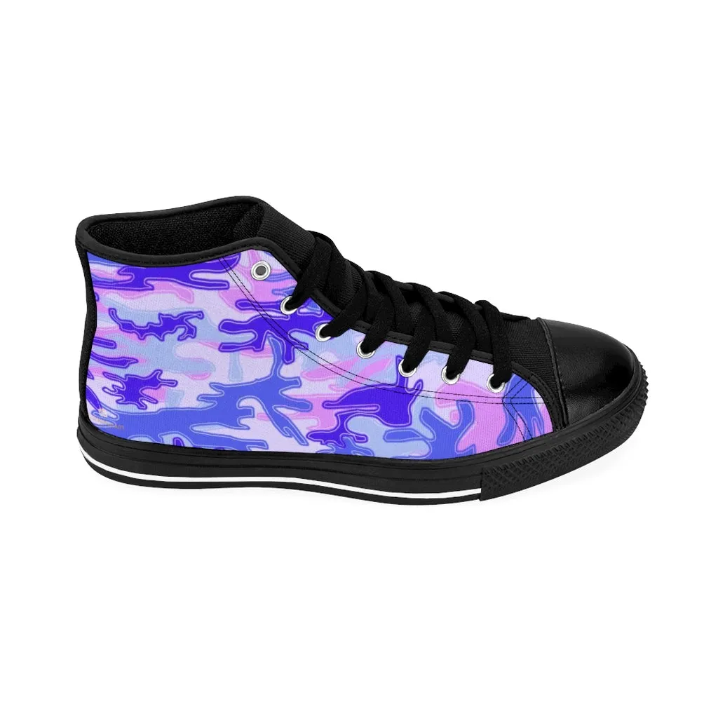 Purple Camo Women's Sneakers, Army Print Designer High-top Sneakers Tennis Shoes For Ladies