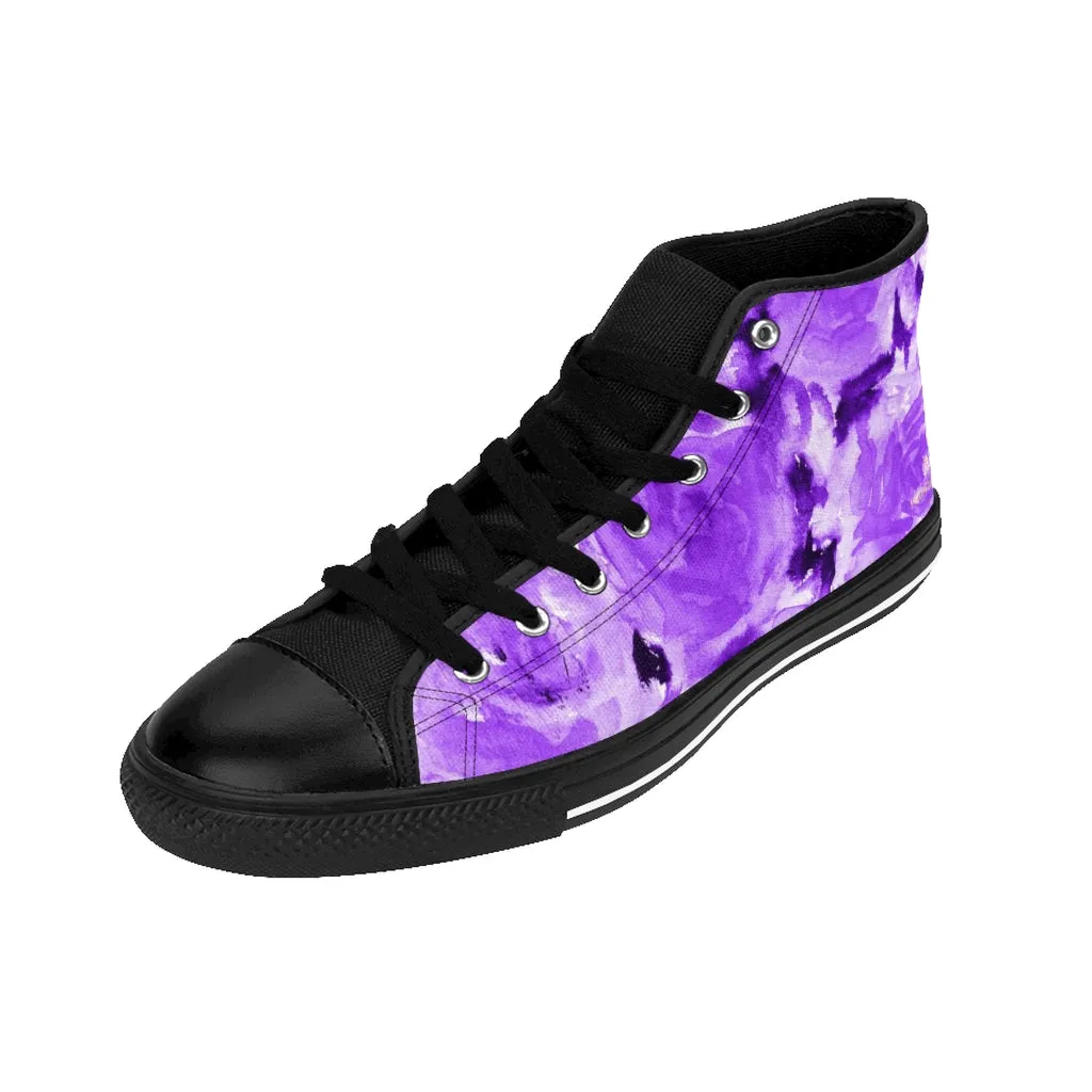 Purple Floral Men's High-top Sneakers, Abstract Print Men's Designer Tennis Running Shoes