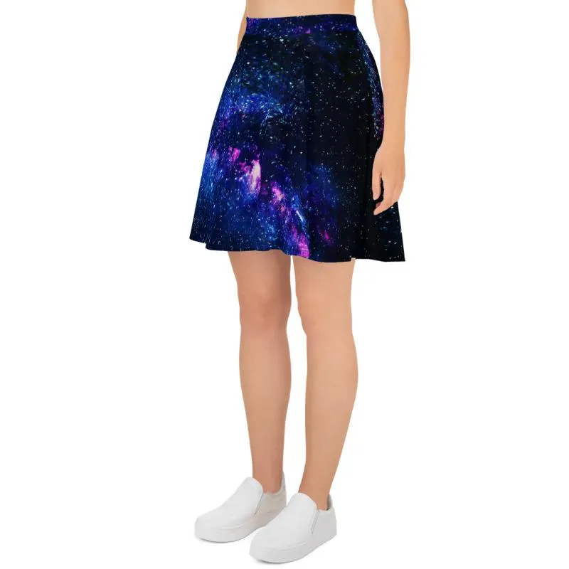 Purple Galaxy Skater Skirt, Cosmos Space Women's Skater Skirt- Made in USA/EU (US Size: XS-3XL)