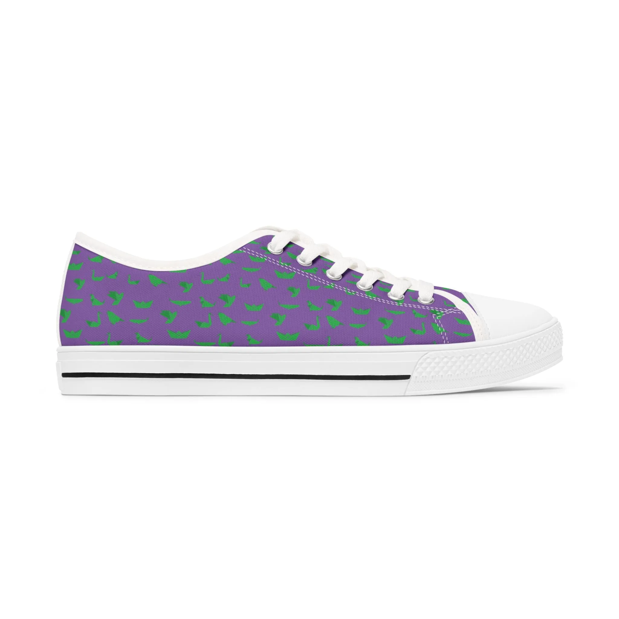 Purple Green Cranes Ladies' Sneakers, Best Women's Low Top Canvas Sneakers (US Size: 5.5-12)