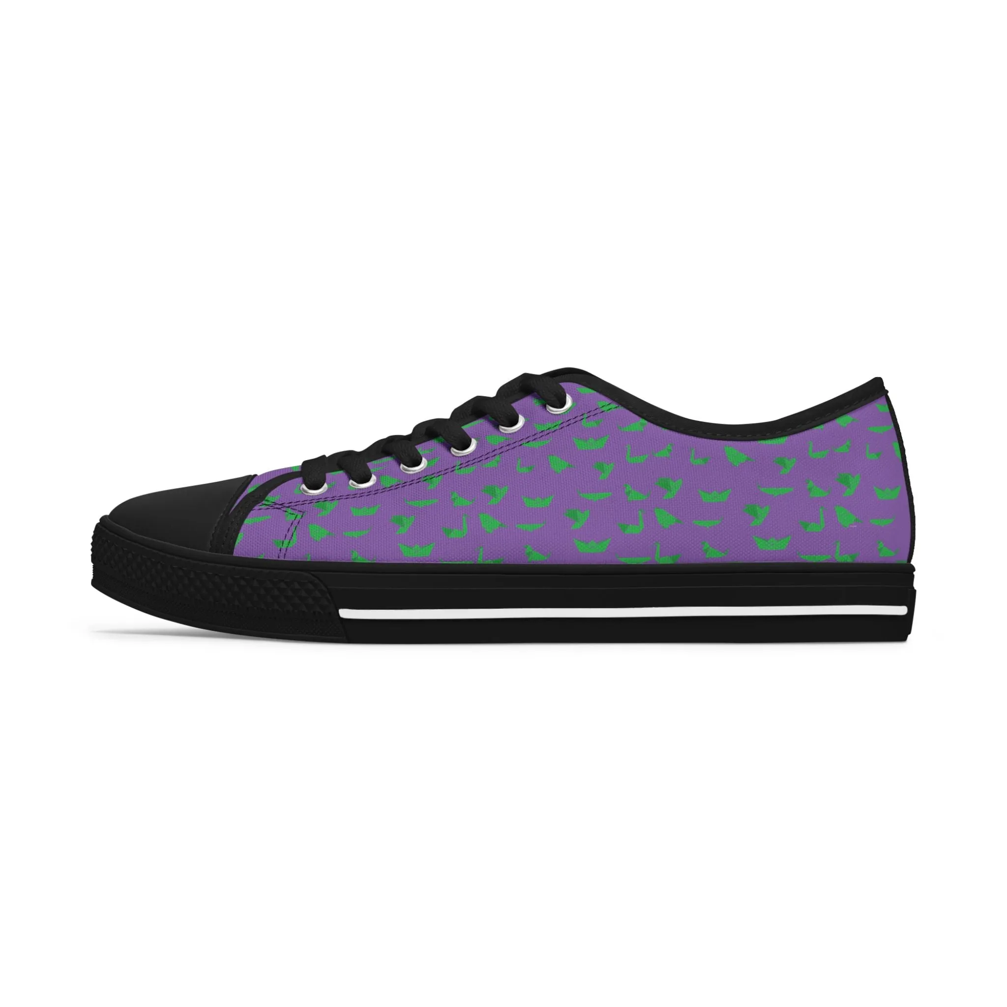 Purple Green Cranes Ladies' Sneakers, Best Women's Low Top Canvas Sneakers (US Size: 5.5-12)