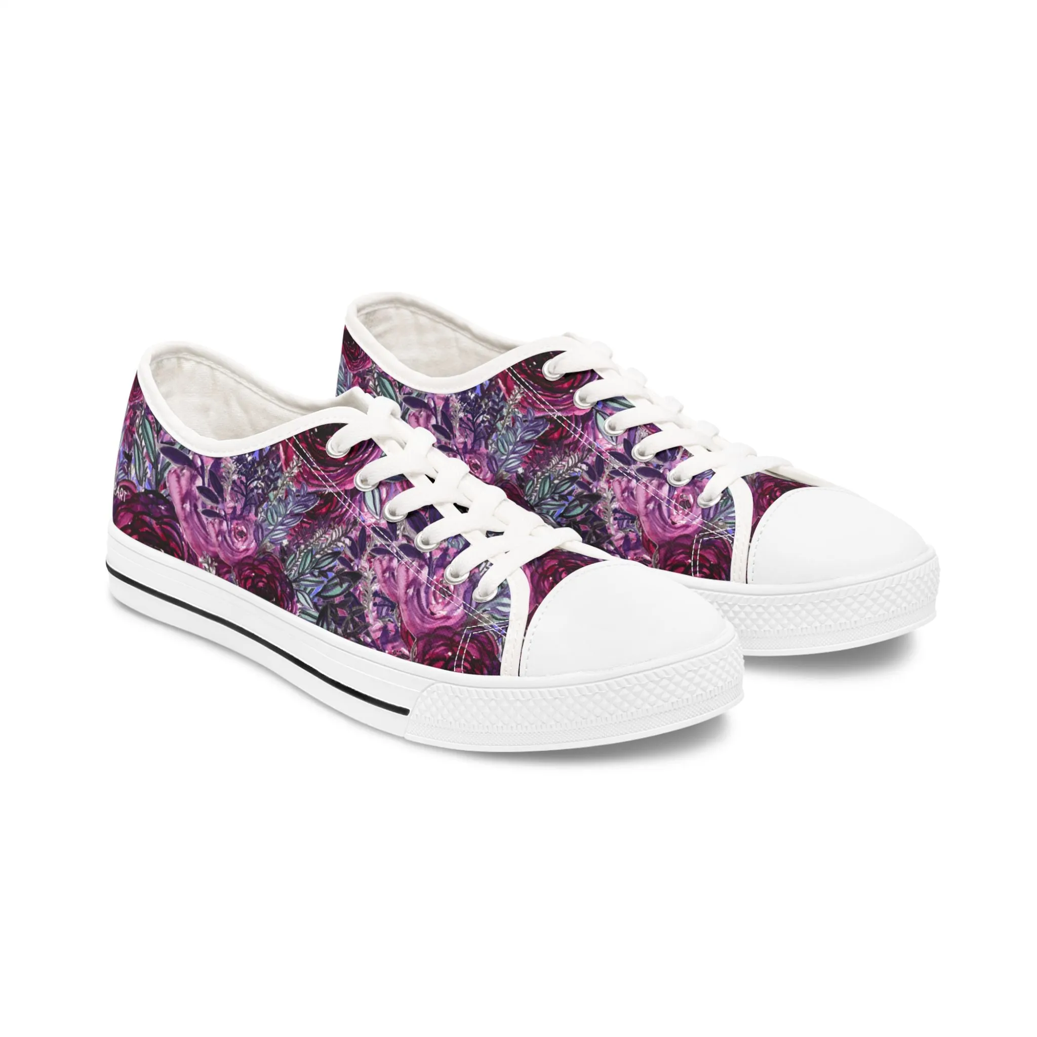 Purple Rose Floral Women's Sneakers, Floral Print Best Women's Low Top Canvas Sneakers (US Size: 5.5-12)