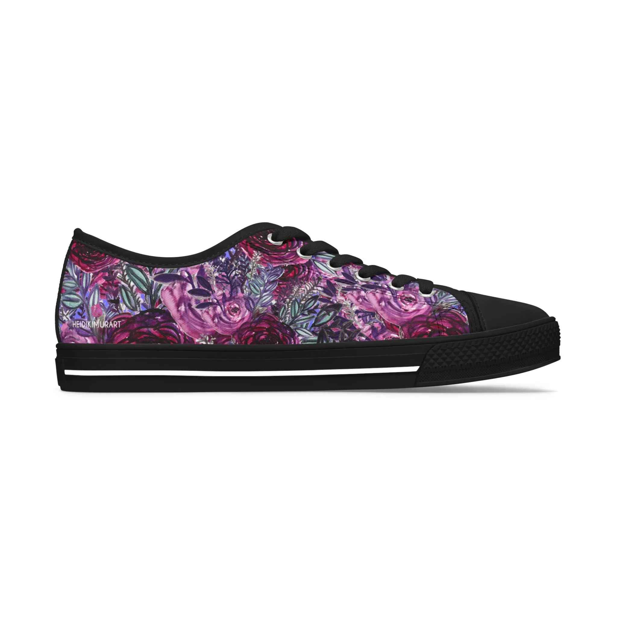 Purple Rose Floral Women's Sneakers, Floral Print Best Women's Low Top Canvas Sneakers (US Size: 5.5-12)