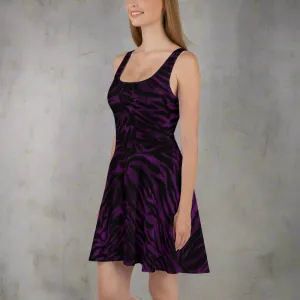 Purple Tiger Striped Skater Dress, Tiger Stripes Animal Print Women's Sleeveless Dress-Made in USA/EU