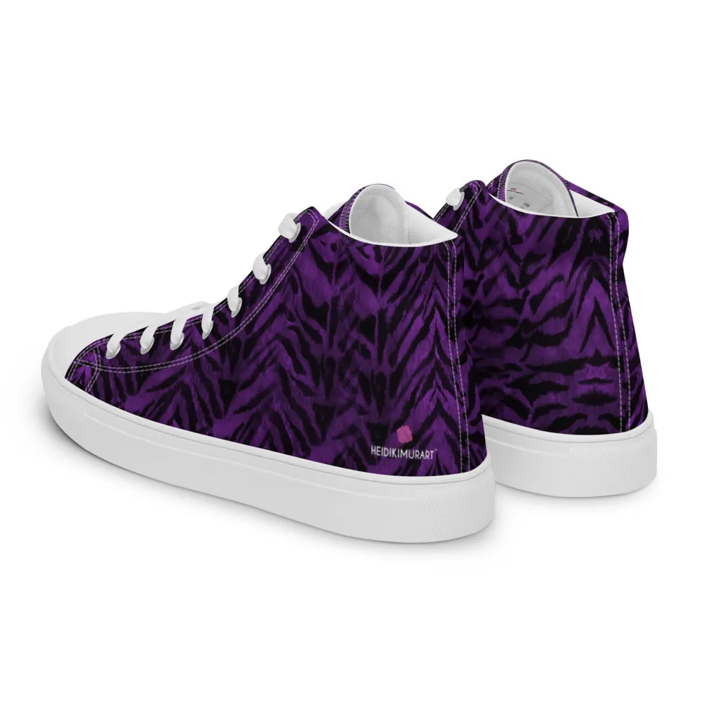 Purple Tiger Striped Women's Sneakers, Animal Print Designer Tiger Stripes High Top Tennis Shoes