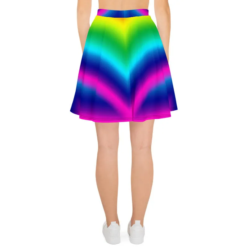 Rainbow Chevron Skater Skirt, Ombre Print Women's Skater Skirt- Made in USA/EU (US Size: XS-3XL)