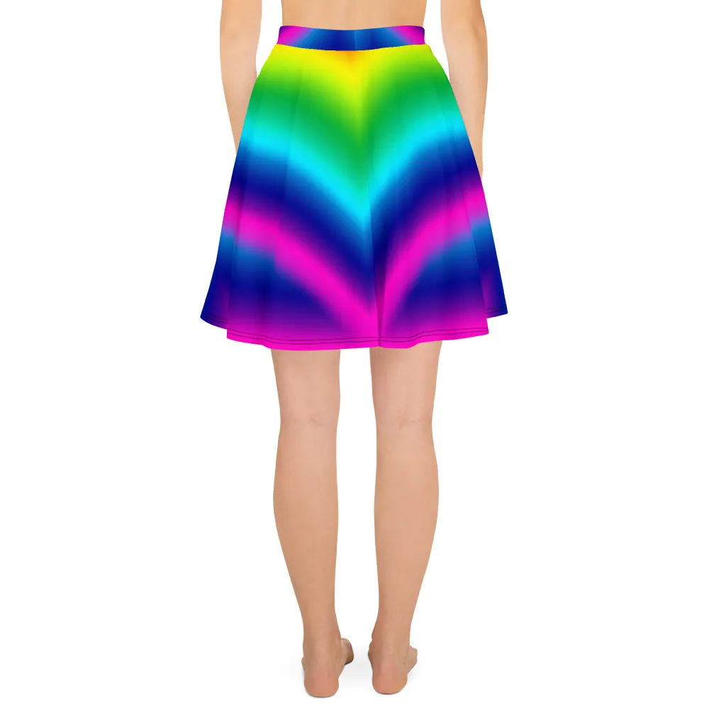 Rainbow Chevron Skater Skirt, Ombre Print Women's Skater Skirt- Made in USA/EU (US Size: XS-3XL)