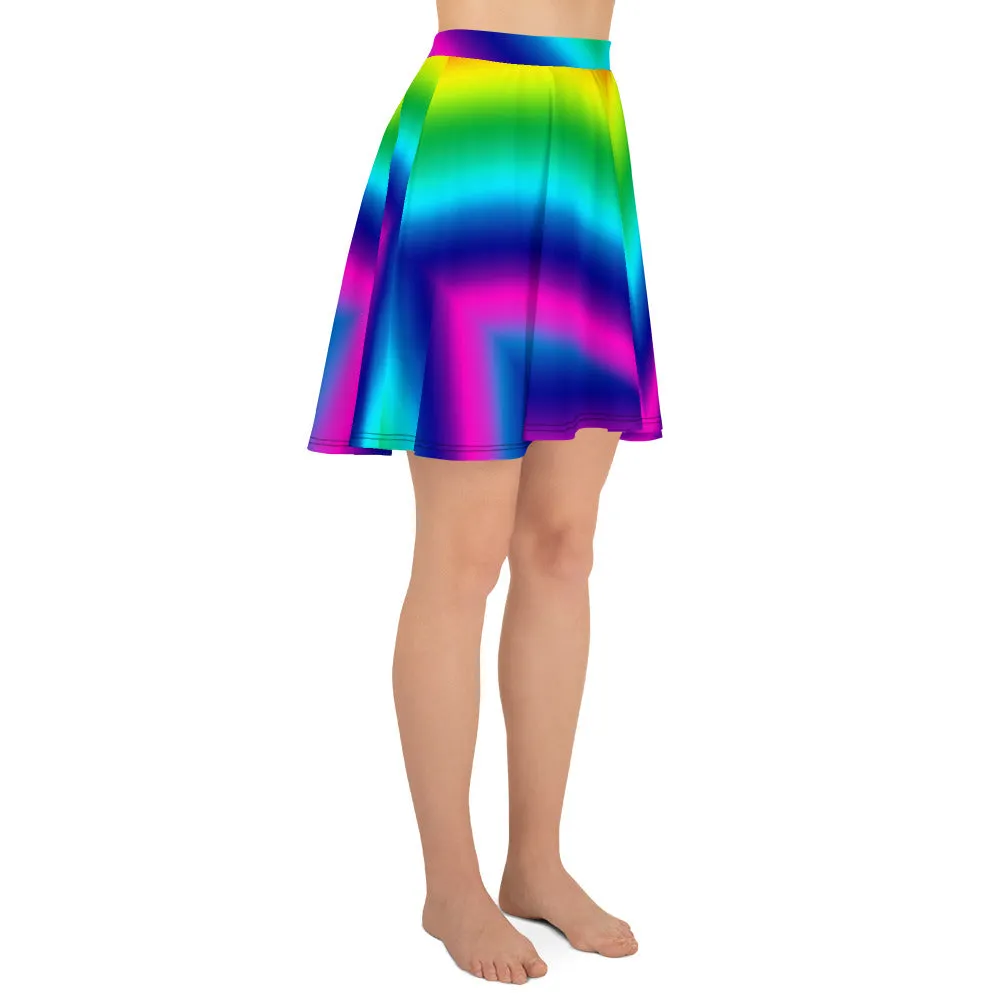 Rainbow Chevron Skater Skirt, Ombre Print Women's Skater Skirt- Made in USA/EU (US Size: XS-3XL)