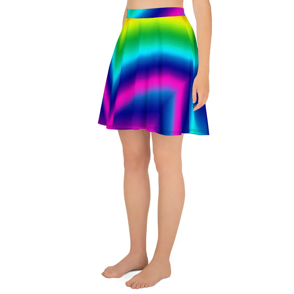 Rainbow Chevron Skater Skirt, Ombre Print Women's Skater Skirt- Made in USA/EU (US Size: XS-3XL)