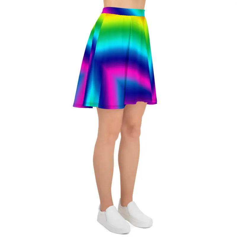 Rainbow Chevron Skater Skirt, Ombre Print Women's Skater Skirt- Made in USA/EU (US Size: XS-3XL)