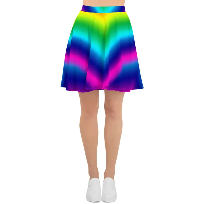 Rainbow Chevron Skater Skirt, Ombre Print Women's Skater Skirt- Made in USA/EU (US Size: XS-3XL)