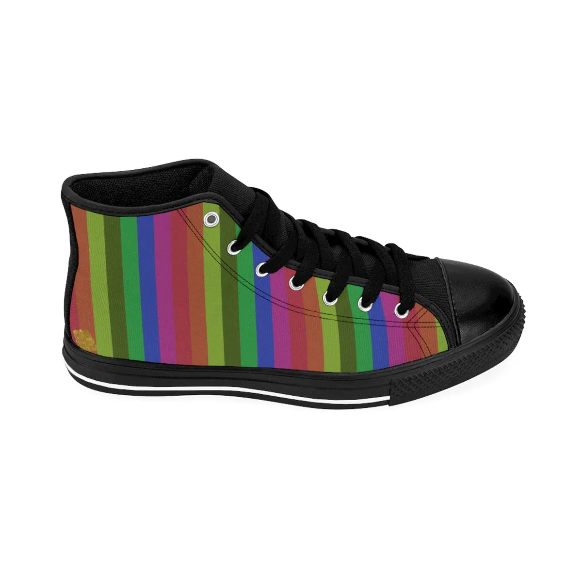 Rainbow Stripe Men's Sneakers, Gay Pride Nylon Canvas High-top Fashion Sneakers Shoes