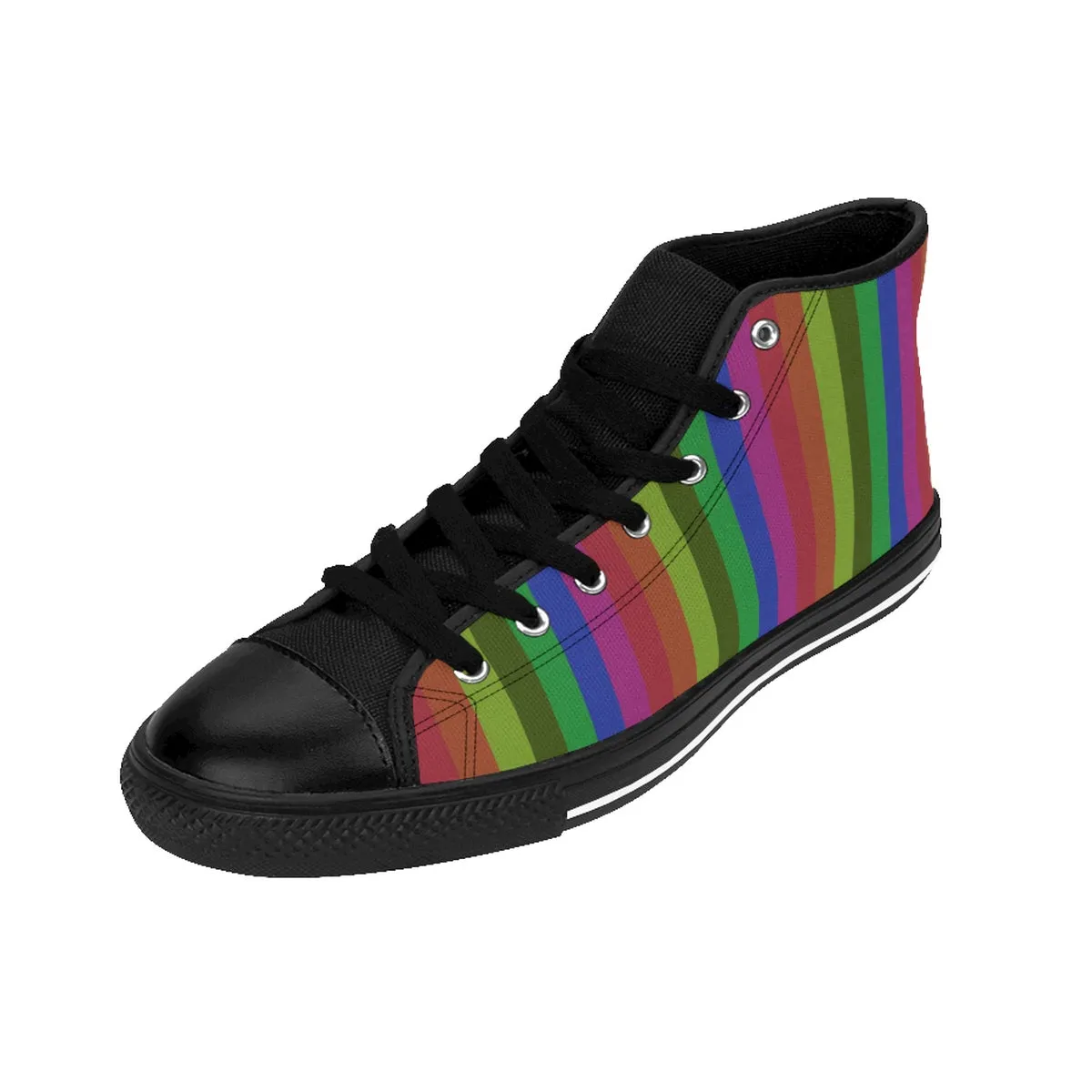 Rainbow Stripe Men's Sneakers, Gay Pride Nylon Canvas High-top Fashion Sneakers Shoes