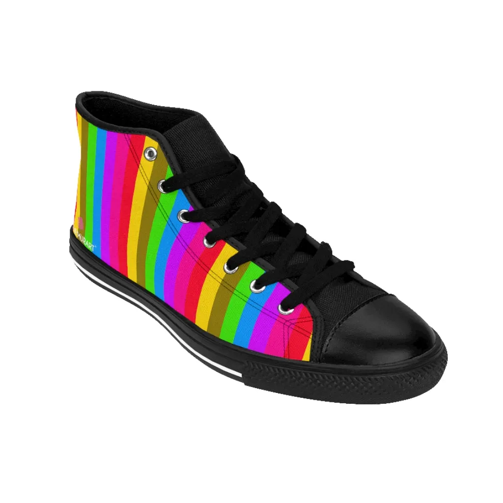 Rainbow Striped Men's High-tops, Gay Pride Parade Stripes High Top Sneakers For Good Looking Gay Men