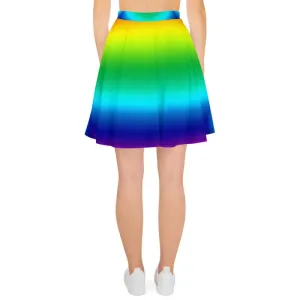 Rainbow Women's Skater Skirt, Bright Horizontal Rainbow Ombre Skater Skirt- Made in USA/EU