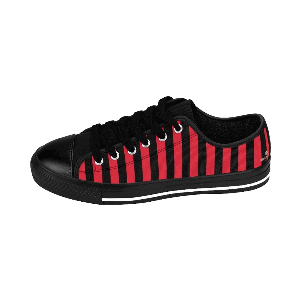 Red Black Striped Women's Sneakers, Modern Stripes Tennis Shoes For Ladies (US Size: 6-12)